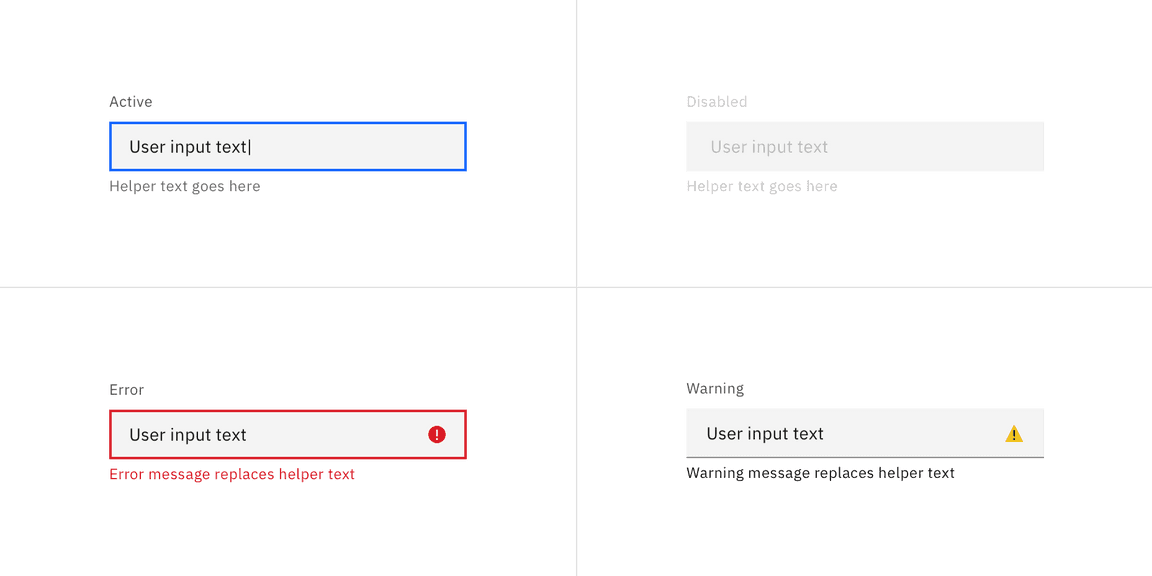 Examples of text input states in the default style